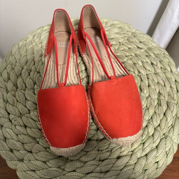 Eileen Fisher Lee Tangelo Orange Tumbled Nubuck D’Orsay Espadrille Flats NWOB - Picture 6 of 13